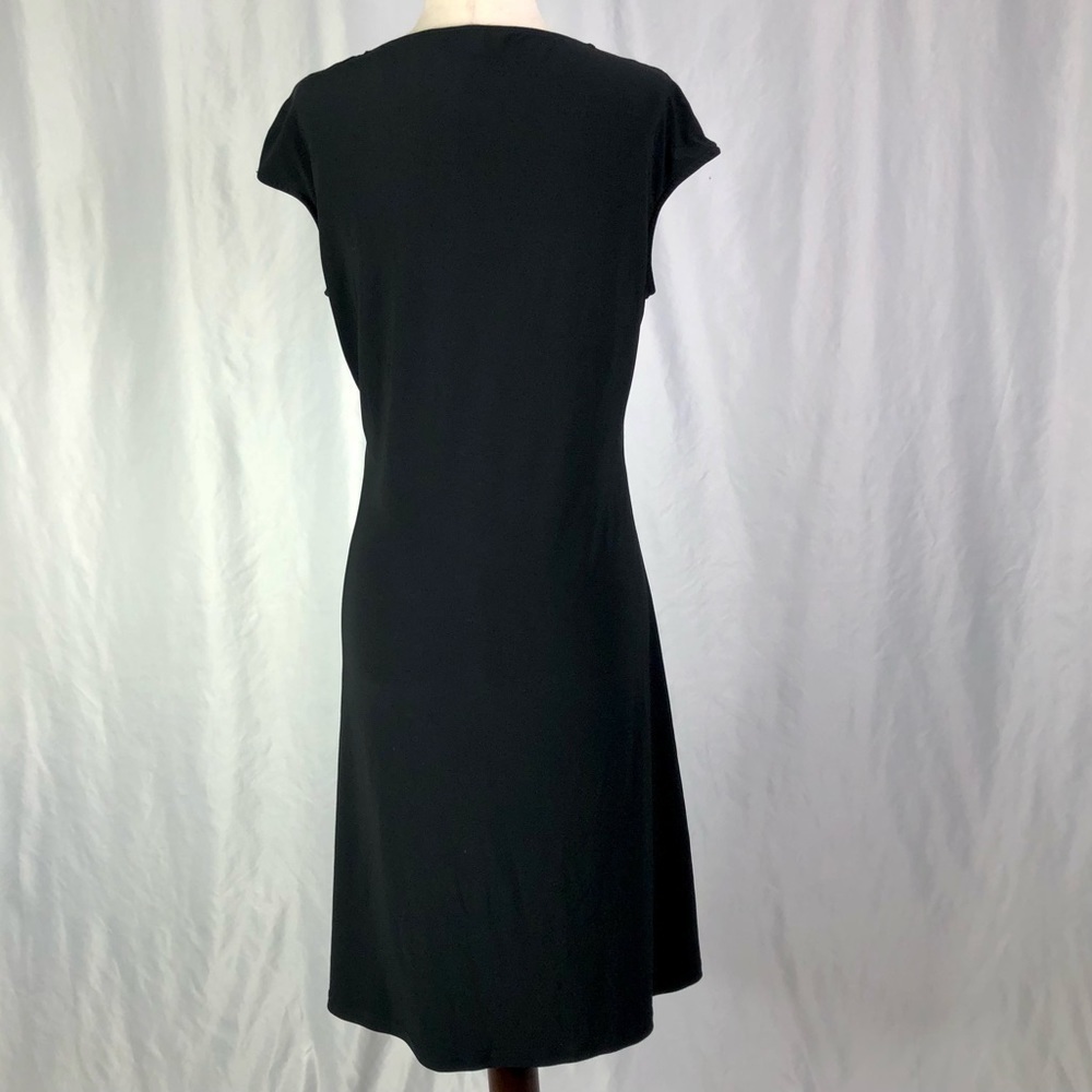 Samuel Dong pleated chiffon front dress stretch jersey cap sleeve black white M - Picture 5 of 10
